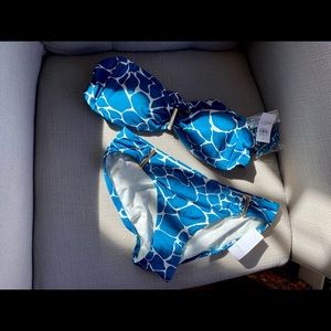 LOFT Blue White Strapless Bikini NWT